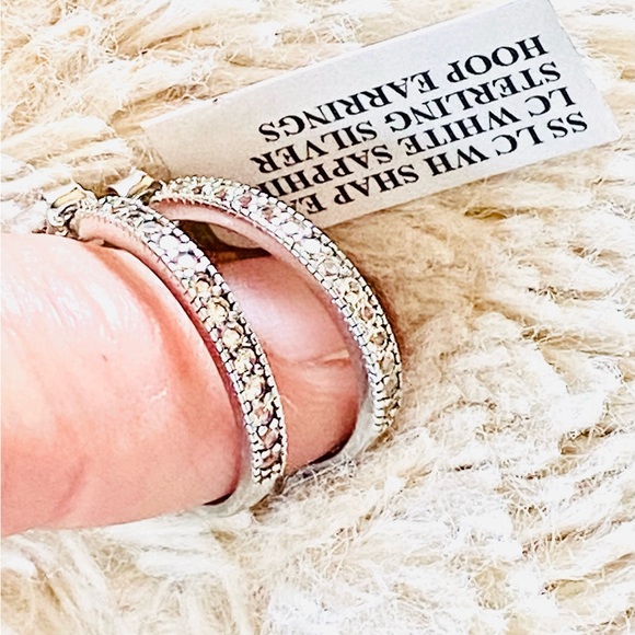 STUNNING White Sapphire & Sterling Silver Red Envelope Hoop Earrings NEW - Picture 6 of 12